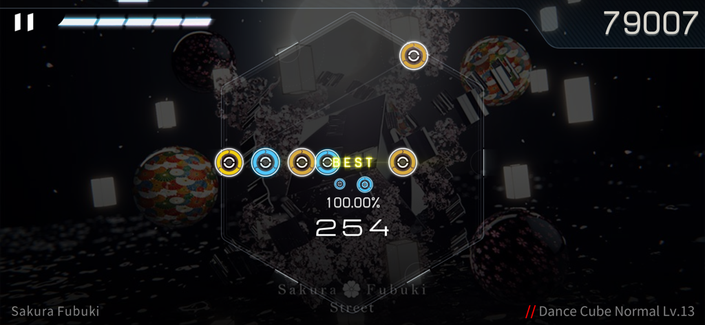 Malody V - Gameplay of Malody V rhythm game in cube mode featuring Sakura Fubuki song with 100 percent accuracy