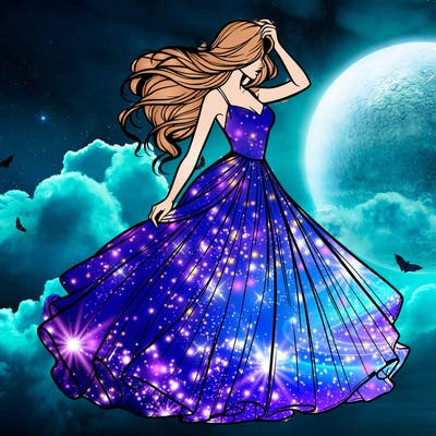 realistic woman with dress flowing in the wind