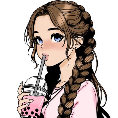 realistic girl with braided hair drinking boba