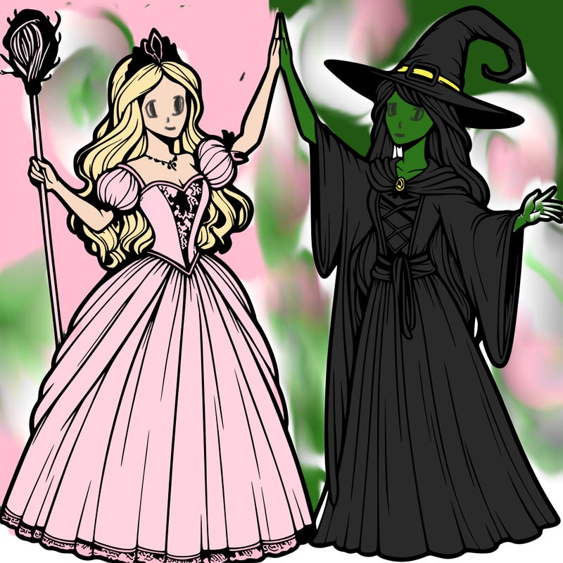 detailed realistic split of a princess and a witch