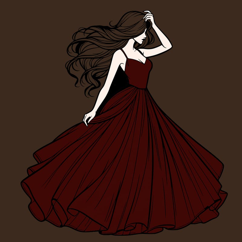 realistic woman with dress flowing in the wind