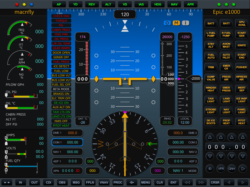 Air Manager - A detailed Epic E1000 digital cockpit display with flight instruments and engine gauges in the Air Manager app