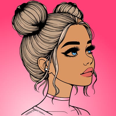 realistic girl with buns on the top of her head