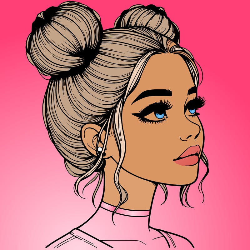 realistic girl with buns on the top of her head