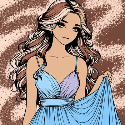 realistic girl in flowy silky prom dress