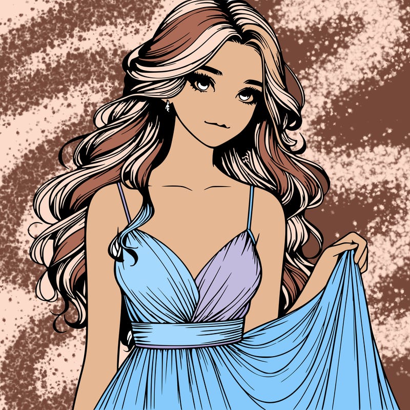 realistic girl in flowy silky prom dress