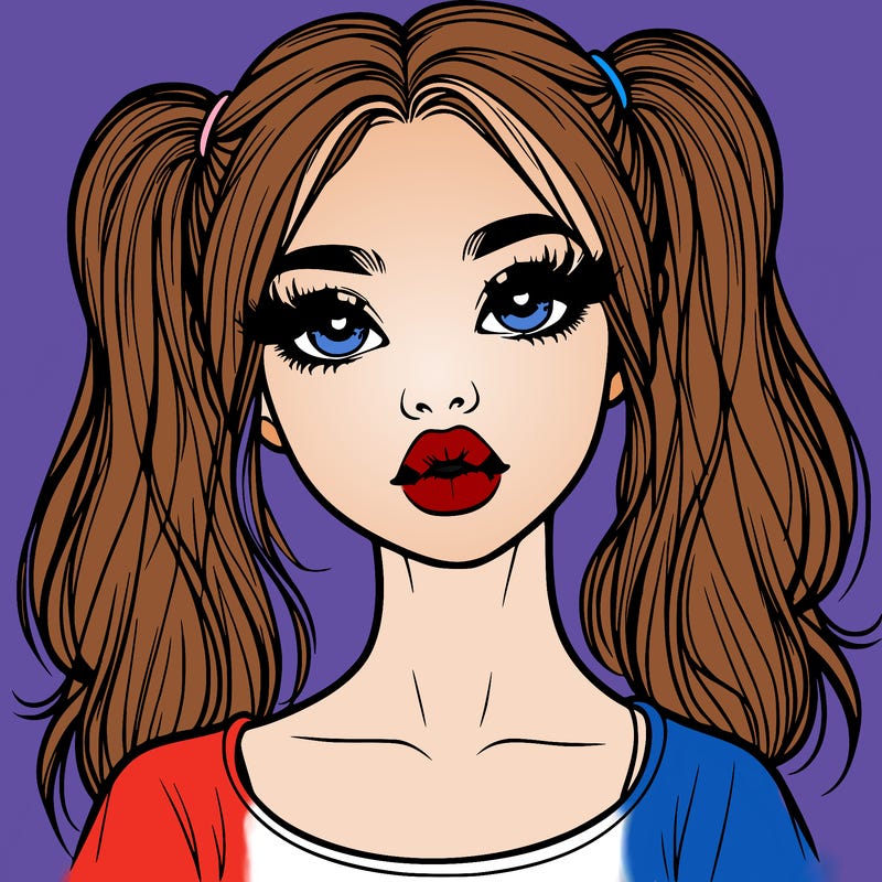 realistic girl with ponytails and lips