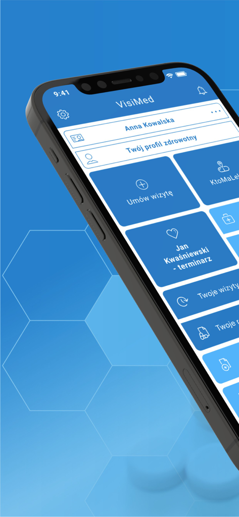 VisiMed - VisiMed medical app dashboard on an iPhone screen showing health management features