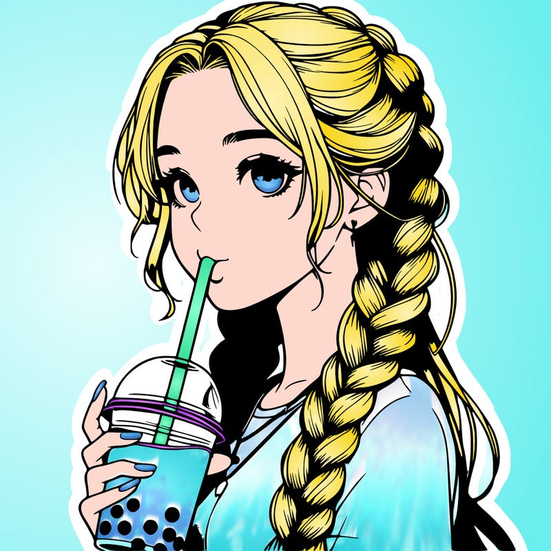 realistic girl with braided hair drinking boba