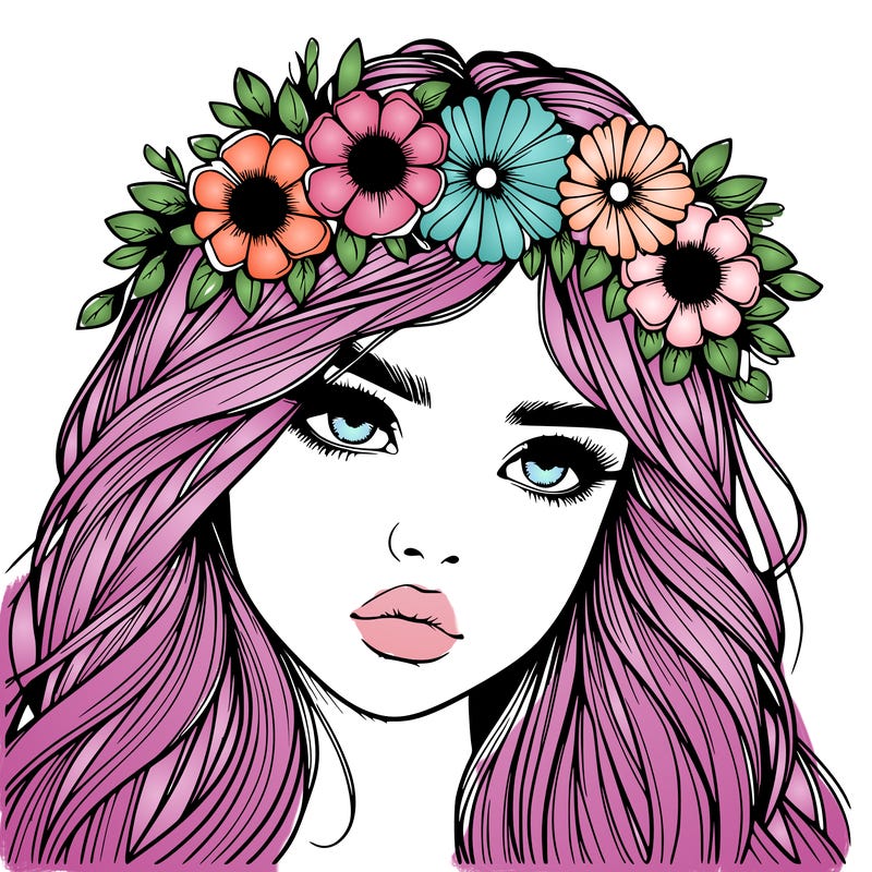 realistic girl with flowers crown