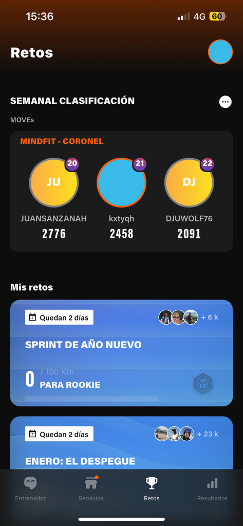 MindFit Chile - MindFit Chile app screen showing a weekly leaderboard with user rankings and active fitness challenges.