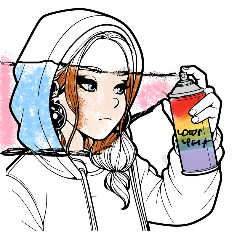 a realistic girl, spray painting