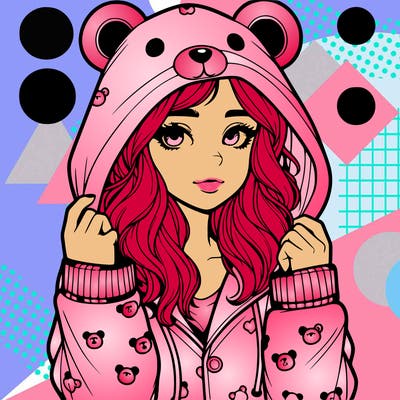 realistic girl in a animal pjs hoodie
