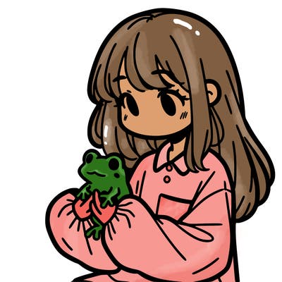 girl with long hair and a oversized shirt. and she is holding a frog