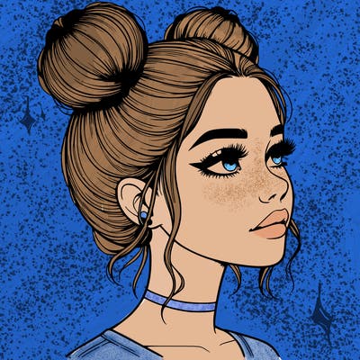 realistic girl with buns on the top of her head