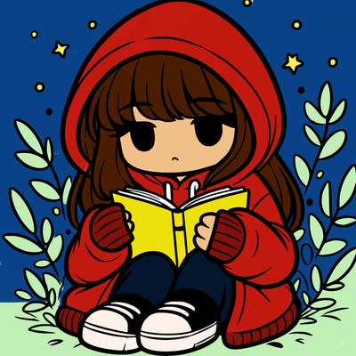 girl in oversized hoodie reading a book