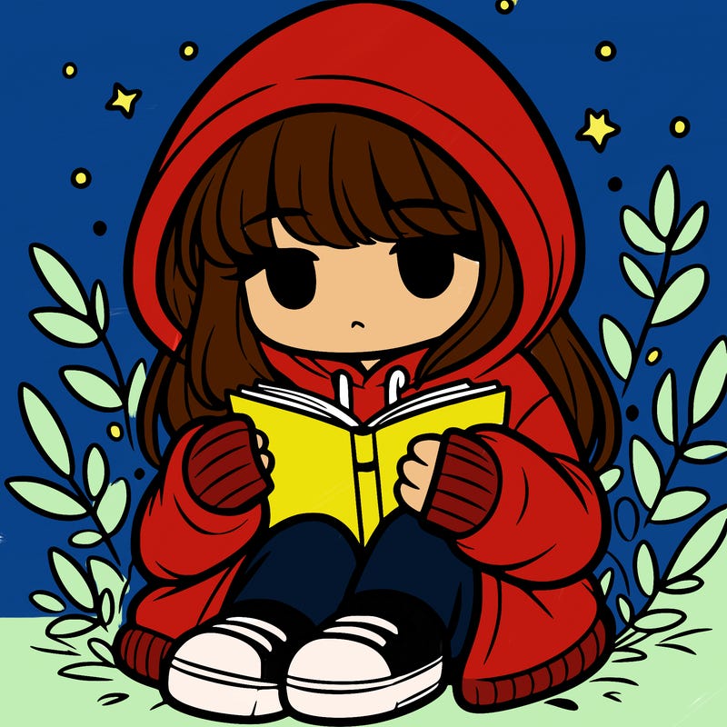 girl in oversized hoodie reading a book