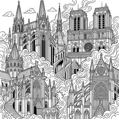 Step into a world of dramatic architecture with this stunning Gothic monuments coloring page. Designed specifically for teens, it offers intricate details and a mysterious aesthetic perfect for focused artistic expression.