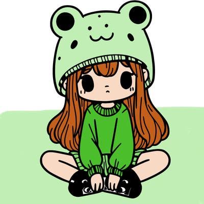 a girl wearing a frog hat and some frog socks
