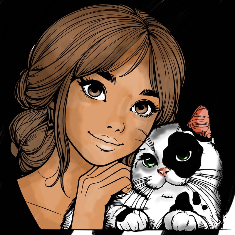 realistic girl with cat