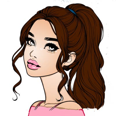 realistic girl with a ponytail on her hair and lips