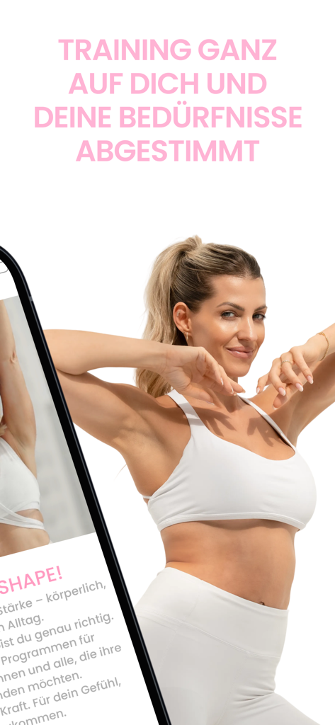 SHAPE by Sarah Harrison - Sarah Harrison posing in white fitness attire for her personalized training app