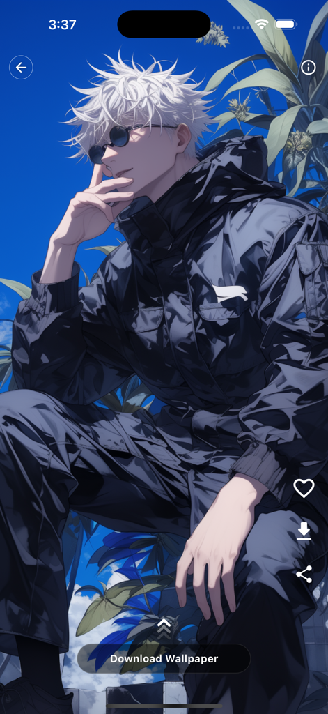 Vista previa del fondo de pantalla de Gojo Satoru de anime en la aplicación AnimeeX