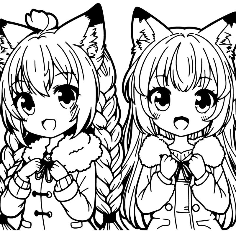 2 girls fox anime