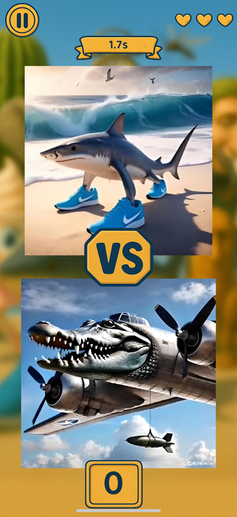 Tralalero Fight - A versus screen in Tralalero Fight comparing a shark wearing sneakers and an airplane with a crocodile head.