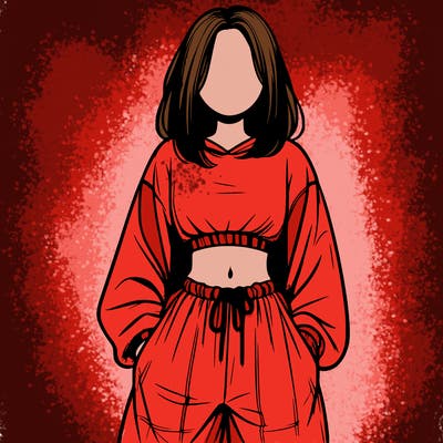 realistic girl faceless with baggy pants and a crop top