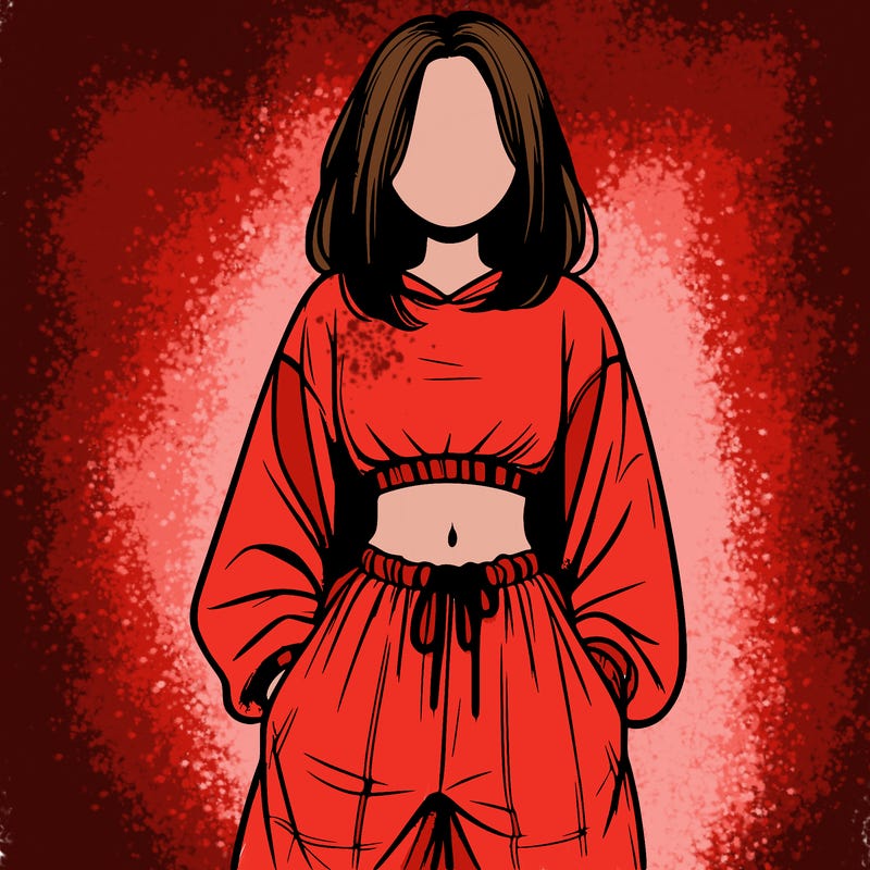 realistic girl faceless with baggy pants and a crop top