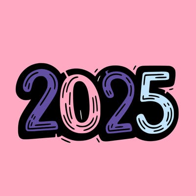 one line scrawled numbers sketch design “2025”