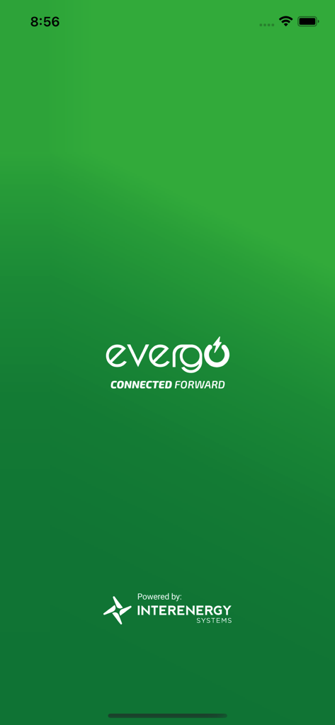 Evergo app splash screen with logo and tagline on a green background