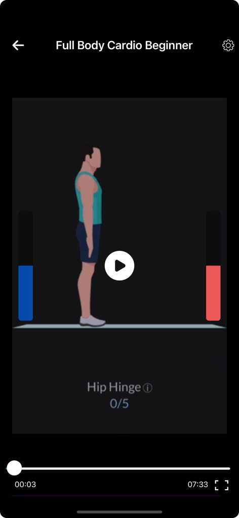 Home WorkOut No equipments - Un tutorial en video para un ejercicio de bisagra de cadera en un plan de entrenamiento de cardio para principiantes de cuerpo completo.