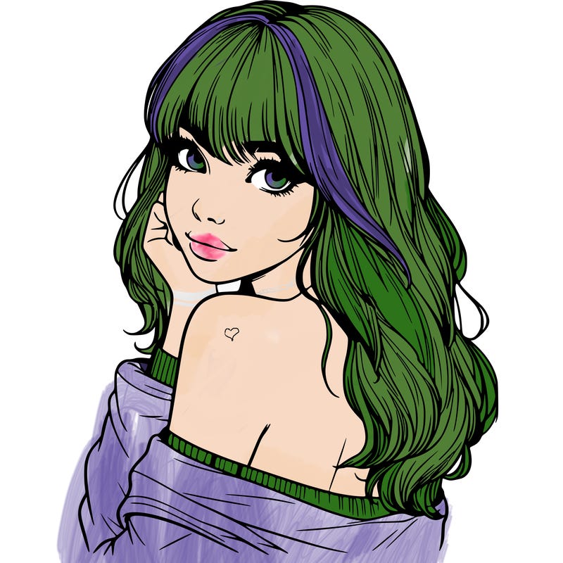 realistic girl with bangs looking over her shoulder