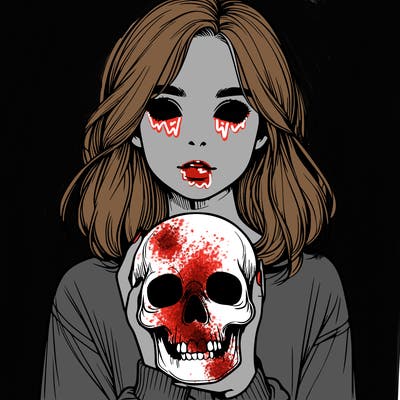 realistic girl holding a skull