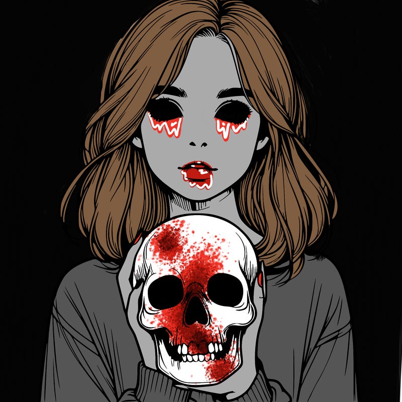 realistic girl holding a skull