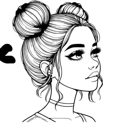 realistic girl with buns on the top of her head