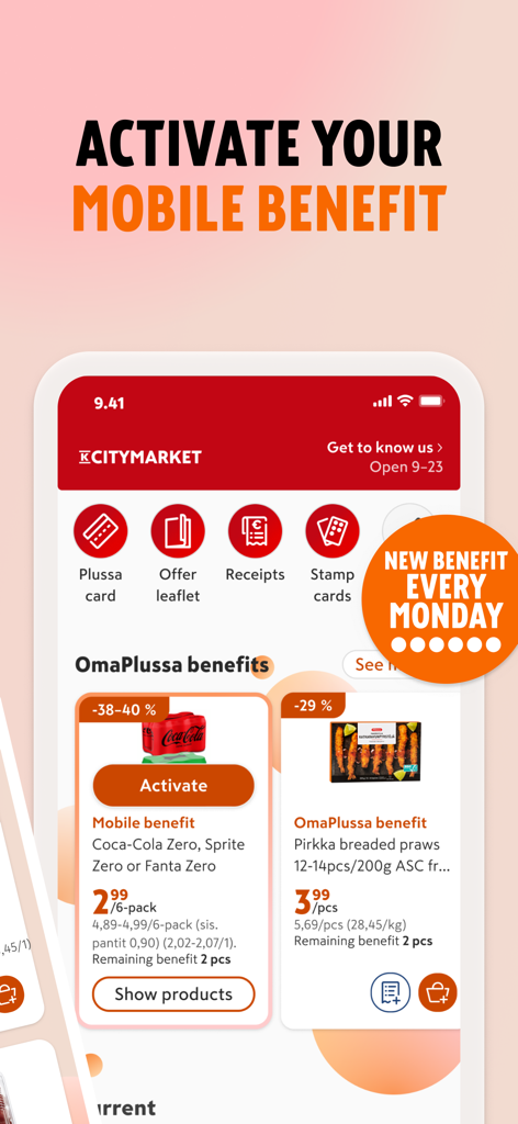 Screenshot der K-Ruoka-App mit personalisierten Lebensmittelangeboten und mobilen Vorteilen