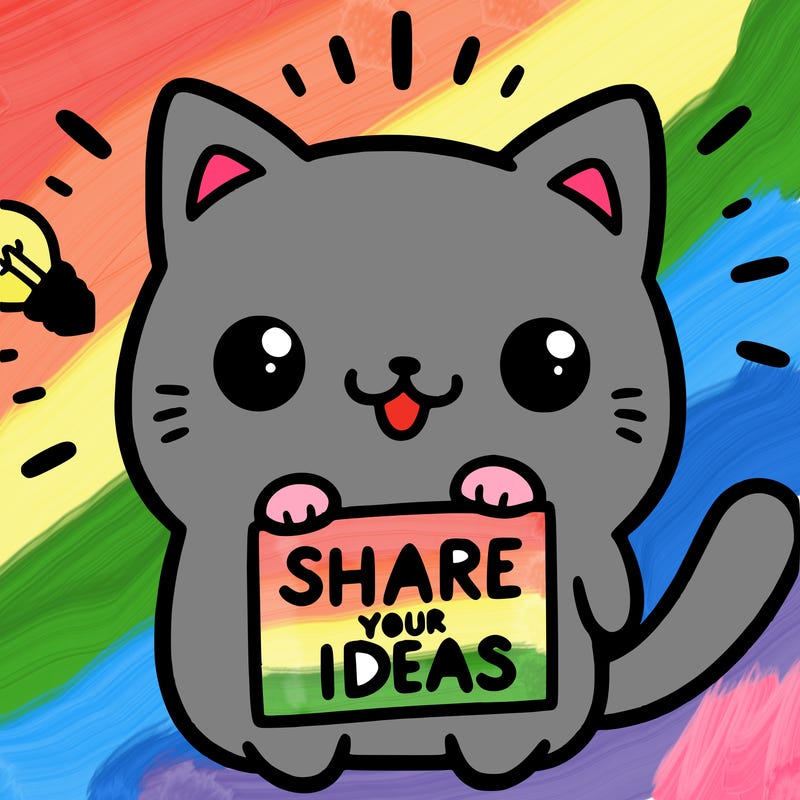 a cute cat saying share your ideas
