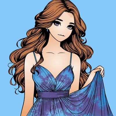 realistic girl in flowy silky prom dress