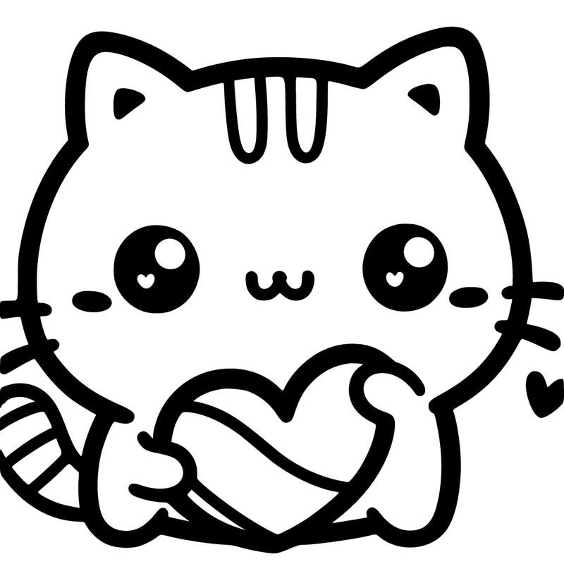 kawaii cat holding a hart