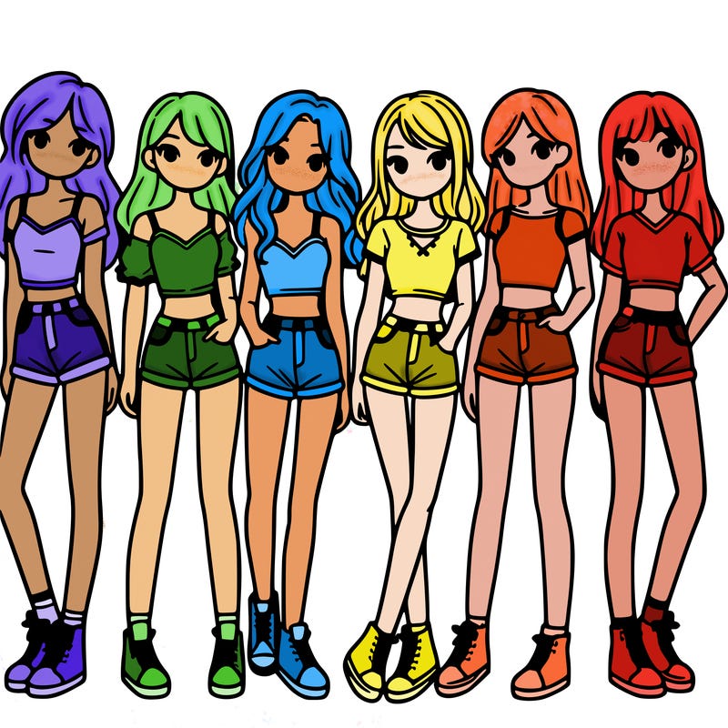 a group of girls wearing crop tops and shorts