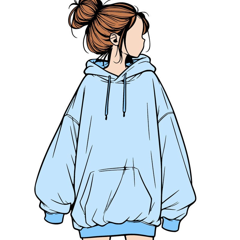 realistic girl with a oversized sweatshirt on and a bun
