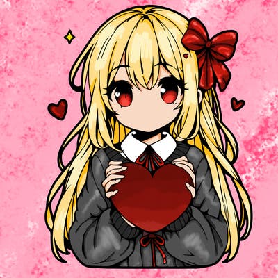 anime girl holding a heart balloon