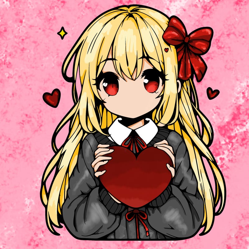 anime girl holding a heart balloon