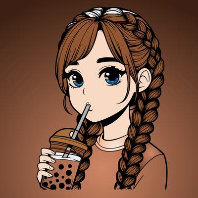 realistic girl with braided hair drinking boba