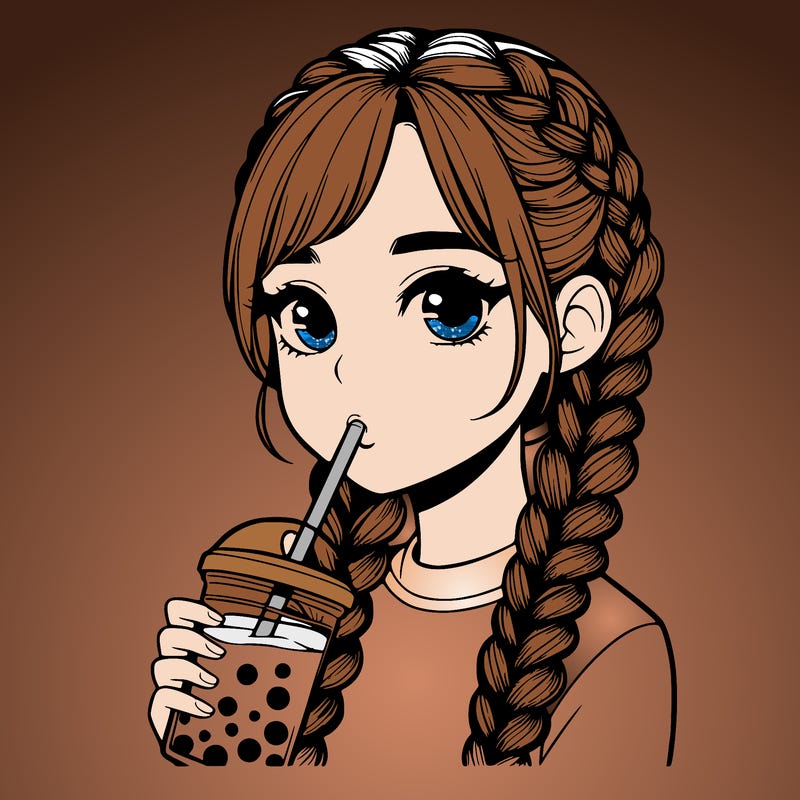realistic girl with braided hair drinking boba