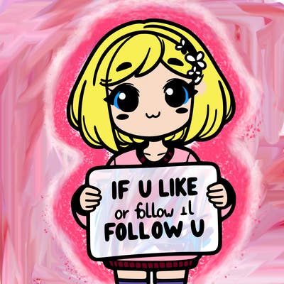 a girl holding a sign that says if u like or follow me i will follow u