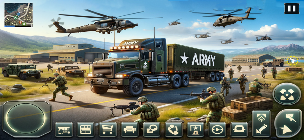 Military Vehicle Transport Sim - Military truck transport simulation gameplay with soldiers and helicopters